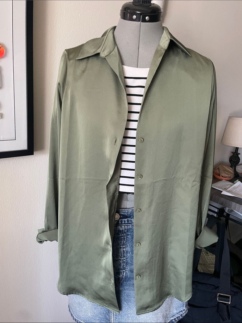 Skies Are Blue Olive Green Button-Up Top